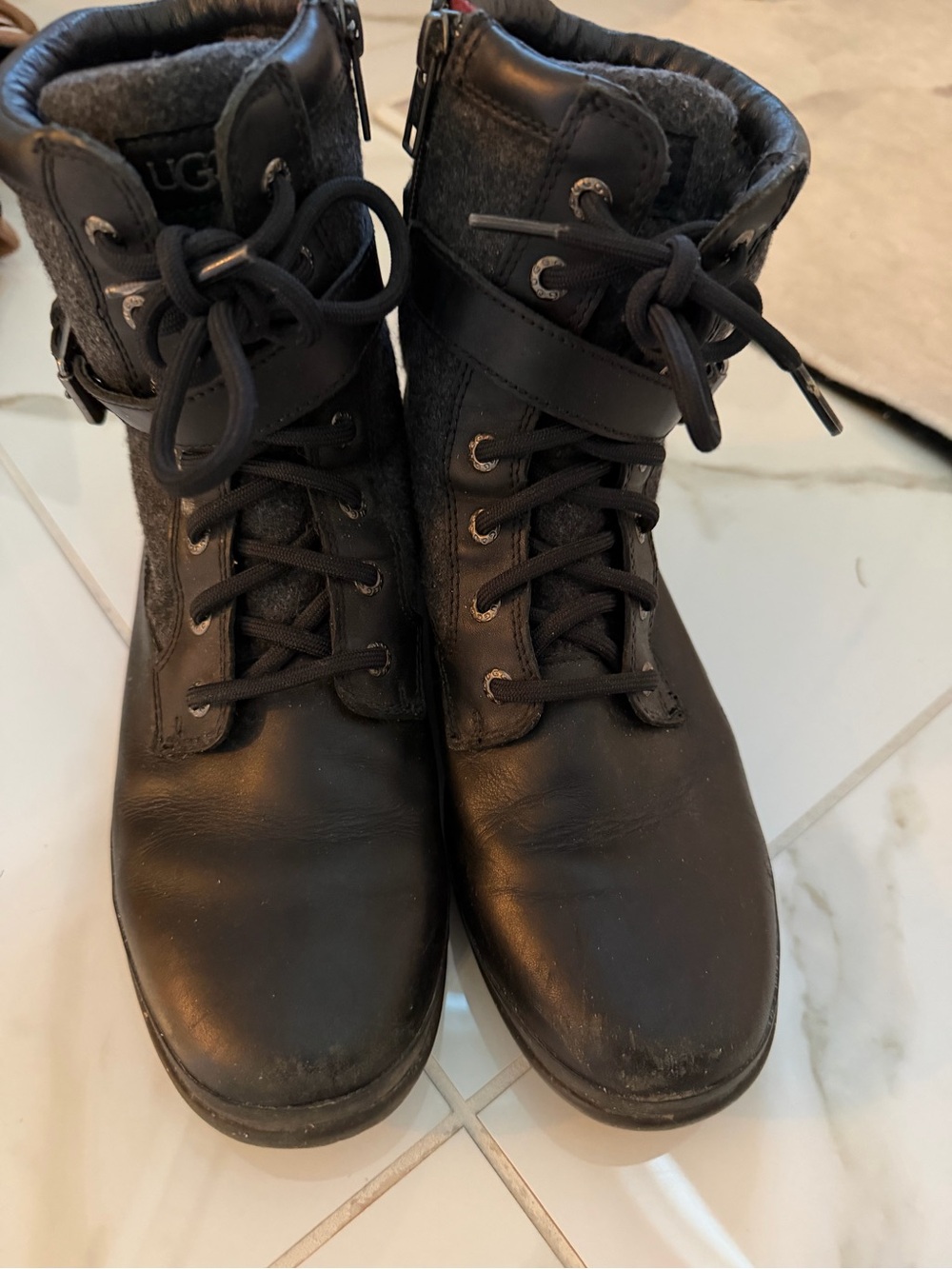 UGG Women's Black Lace-Up Wool-Trim Ankle Boots